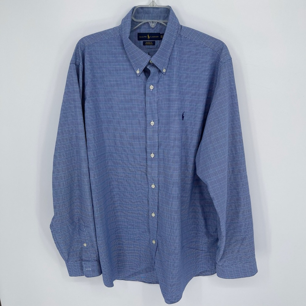 Ralph Lauren Men's Blue Gingham Classic Fit Performance Button Down Shirt XXL